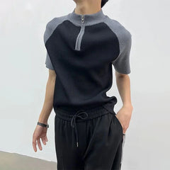 Hearujoy Men's Tshirt New Knitted Short Sleeve Y2k Function Polo Shirts Korean Slim Splice Knitwear 2024 Contrast Fashion Pullovers Tops