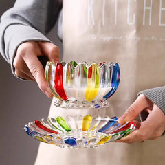 YICKYUE - European Style Light Luxury Dish with Petals Hand-painted Colorful Ice Cream Dessert Bowl Glass Cup Milk Oat Breakfast Dish Set