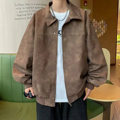 HEARUJOY - Men New Jackets Coats Zipper Coat Turn Down Collar Jacket Full Sleeve Casual Loose Thick Splice Regular Autumn Winter New