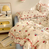 YICKYUE - 3/4Pcs Bedding Set Cotton Duvet Cover Full Size Bed Sheets Bed Cute Core Swice Couple Quilt Duvet Pillowcase Ruffle Bedding