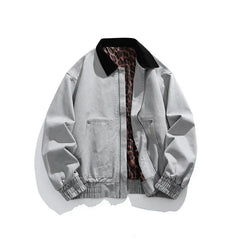 HEARUJOY - Men's Jacket Men's Workwear Collared Outerwear Vintage Pure Cotton Leopard Print Detroit Jacket Mens Leather Bomber Jacket Denim