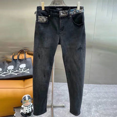 Hearujoy Autumn And Winter Mens Y2k Jeans High Quality Elastic Fashion Trend Casual Trousers Simple Fashion Embroidery Slim Pants Men