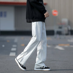 Hearujoy Side Zippers Straight Sweatpants Men Solid Color Harem Pants Male Korean Loose Casual Streetwear Sport Trousers White/Black