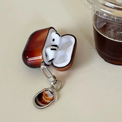 YICKYUE - Korea Lovely Transparent Amber Color Soft Earphone Case For AirPods 4 With Coffee Pendant Protective Shell For AirPods Pro 2 3