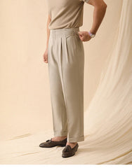 HEARUJOY - Men's Summer Straight Pants Paris Button Non Ironing Loose Fitting Business Naples Casual Pants High Waisted Office Trousers Men