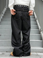 HEARUJOY - Men's Fashion Trend Casual Patchwork Distressed Flared Black Jeans, loose, comfortable, and breathable style.