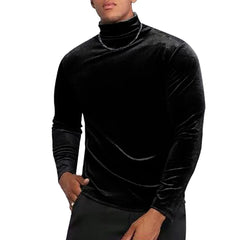 Hearujoy Mens Gold Velvet Turtleneck Casual Long-Sleeve Top Autumn Genderless Fashion Comfortable Simple Solid Color Tight T-Shirt Unisex