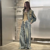 Hearujoy Distressed Vintage Striped Washed Baggy Blue Jeans Pants Mens Wide Leg Casual Loose Denim Trousers Oversized Ripped Cargos