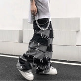 Hearujoy Jeans Men's Patchwork Wide Leg Lazy Style Hip Hop Loose Denim Pants Men Baggy Ripped Distressed Stacked Jeans Y2K Grunge