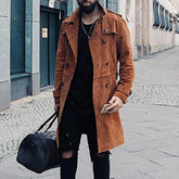 HEARUJOY - New Autumn And Winter American Street Retro Suede Jacket Mens Mid-Length Fashion Trend Lapel Windbreaker Double-Breasted Coat