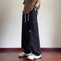 HEARUJOY - Ice Silk Workwear New Summer Casual Straight Loose Trendy Pocket Zipper Men's Casual Long Pants