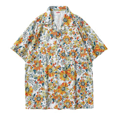 HEARUJOY - Mens Short Sleeve Fashion Button Up Shirt Rose Print Casual Button Up Shirt Slim Summer Solid Color Short Sleeve Linen Shirt