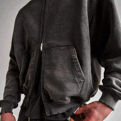 Hearujoy Mens High Street Jacket Multi-Line Series High Street Retro autumn and winter Fashion Solid Color Trendy Hip Hop Hoodie For Men