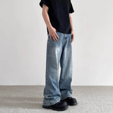 HEARUJOY - Men's Solid Color Straight Jeans American Retro Fashion Trend Street Hip Hop Loose Breathable Daily Summer Men's Bottoms