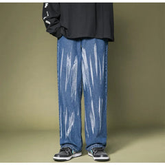 Hearujoy Autumn Winter New Straight Jean Pants Korean Style Men's Tie-dye Wide-leg Jeans Trousers Unisex Streetwear Casual Pants