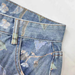 Hearujoy Mens Printed Jeans 2024 Floral Denim Mopping denim Trousers Korean Style High Street Loose Hip Hop Wide-leg Jean Pants casual