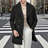 HEARUJOY - Stylish Men's Double-breasted Long Cardigans Autumn Woolen Outerwear Men Vintage Solid Color Turn-down Collar Woolen Coat Jacket