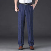 HEARUJOY - England Style New Men Casual Summer Thin Straight Anti-Wrinkle Striped Trousers Loose Business Vintage Cootrast Color Suit Pants