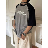 HEARUJOY - Korean T Shirts Men Summer Short Sleeve Rivet Splicing T-shirt Letter Print Y2k Loose Casual Color Block High-quality Tee Tops