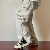 Hearujoy Pocket Wide Leg Cargo Pants Men's Women's Streetwear Tunic Straight Pants Women's High Waist Loose Hip Hop Cargo Pants