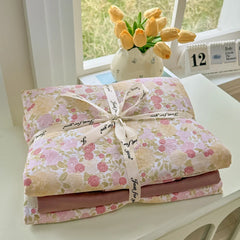 YICKYUE - Floral Bedding Sets Korean Princess Duvet Cover Set Pillowcase Twin Queen Full Size No Filling Flat/Fitted Sheet Set Home Decor