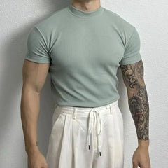 Hearujoy Mens Shaping Slim Knitted T-Shirt Genderless 24 New Fashion Elastic Casual Versatile Comfort Solid Color Short Sleeve Top Unisex
