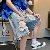 Hearujoy 2024 New Fashion Mens Ripped Short Jeans Brand Clothing Summer Cotton Shorts Breathable Thin Slim Trendy Denim Shorts Male C08