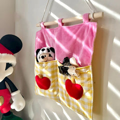 YICKYUE - Checkered Pattern Plush Fabric Key Phone Storage Bag Wall-Mounted Door Rear Storage Bag Wardrobe Sundries Fringe Storage Bag