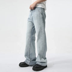 Hearujoy Simple Men's Denim Pants Men's Wea Summer American Style Casual Light Blue Washed Micro Boot-cut Jeans Trendy 9C5978