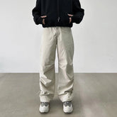 Hearujoy Nylon Quick Dry Pleated Knee Wide Leg Baggy Cargos Men's Drawstring Waist Straight Casual Trousers Y2K Oversized Loose Pants