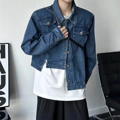 Hearujoy Mens Denim Shirt Asymmetrical Design Shoulder Pad Unisex Long Sleeved Shirt Autumn High Street Korean Cowboy y2k Top Man Clothes