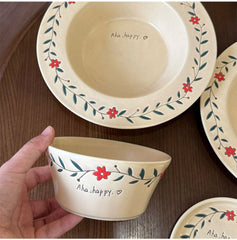 YICKYUE - Country Style Ceramic Tableware Set Western-Style Food Salad Dessert Vegetable Water Cup Underglaze Colour Floral Pattern Simple