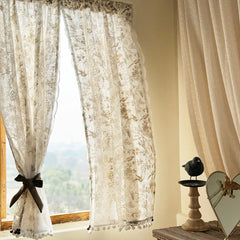 YICKYUE - Retro White Ventilate Curtain Double-Layer Pure Cotton Kitchen Door Curtains Cafe Living Room Window Kitchen Half Curtain Decor