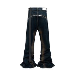Hearujoy Ro Ribbons Double Zipper Gradient Baggy Flare Jeans Pants Mens Streetwear Ropa Hombre Casual Denim Trousers Loose Cargo Pants