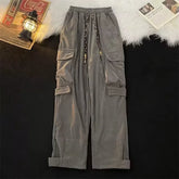 HEARUJOY - Men Casual Pants High Waist Full Length Pant Wide Leg Pants Pockets Loose Solid Spring 2025 New Sports Patchwork High Street