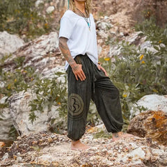 HEARUJOY - Vintage Ethnic Style Graphics Print Casual Pants Men 2025 Spring Summer Fashion Loose Foot Binding Haren Trousers Streetwear