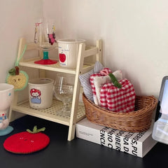 YICKYUE - Desktop Cup Storage Rack Organizer Imitation Rattan Cup Rack Double-layer Coffee Corner Cup Sundries Storage Rack Kitchen Shelf
