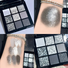 YICKYUE - Smoked Eye Shadow Tray, 9 Color True Black Dark Grey Smoked Gothic Makeup Tray, 9 Color Soft Matte Flash High Pigment Basic