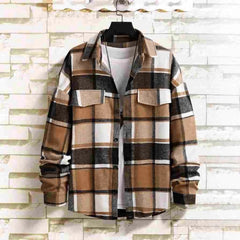 HEARUJOY - American European Winter Autumn New American Style Loose Collar Shirt Wool Plaid Checkered Casual Versatile Men Outerwear