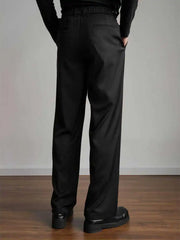 HEARUJOY - Loose Straight Leg Suit Pants Men's Casual Trousers Spring Autumn f Elastic Waist Drapey Vintage Simple Cool Leisure West