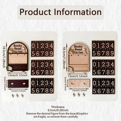 YICKYUE - Wooden Yearly Book Counting Ornament Display This Year'S Reading Tracker Can Monitor Up To 999 Books Office Bookshelf Decoration