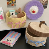 YICKYUE - 1PCS Cotton Rope Storage Basket with Lid – Non-Woven Fabric Dustproof Decorative Organizer for Home Desktop Bathroom