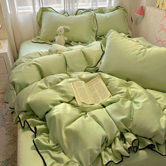 YICKYUE - Luxury Ice Silk Cooling Bedding Set, Summer Washable Silk 3/4 Pcs Duvet Cover/Sheet, Student Dorm Fitted Sheet