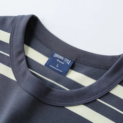 HEARUJOY - Men's Striped Short Sleeved T-shirt Japanese Retro Style Summer Round Neck Tshirt Streetwear Casual Loose Stripe Tops Tee
