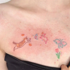 YICKYUE - Cartoon Cat Fake Tattoo for Woman Arm Cute Colorful Lines Butterfly Lasting Flower Sticker Anime Tattoo Tatuajes Temporales