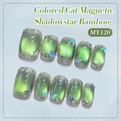 YICKYUE - 15ml Green Glitter Cat Magnetic Gel Nail Polish Ultra Shine Soak Off UV Gel Nail Art Varnish Supplies