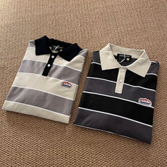Hearujoy Japan Retro Striped Long-sleeved Shirt Top Men Women Loose Trend Couple BF Lapel Sweatshirt Preppy Hip Hop Cool Shirts
