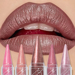 YICKYUE - Pearlescent Brown Glitter Velvet Lipstick Metallic Waterproof Long Lasting Matte Shimmer Diamond Tapered Lip Stick Women Makeup