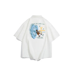 YICKYUE - Men's Oversized Shirts 5XL Fashion White Mens Blouse Anime Letter Print Oversize Shirt Casual Wear Summer for Men New Clothing