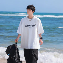 HEARUJOY - T Shirt Oversized Cotton For Men White Men's Letter Print 5XL T-shirts Men Casual Wear Summer Tee Shirts Big Size Clothing